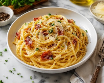 Receta de pasta carbonara / Pasta italiana cremosa fácil (PDF imprimible)