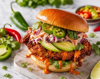 Receta de sándwich de pollo picante en PDF, sándwich casero fácil y crujiente (descarga digital)