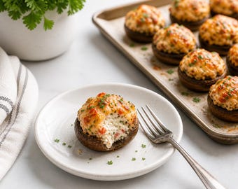 Recept Romige gevulde champignons | Eenvoudig ovengerecht (afdrukbare pdf)