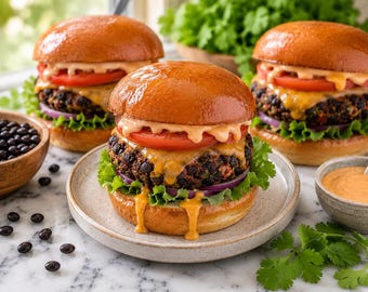 Eenvoudig recept voor zwarte bonenburger (pdf) | Zelfgemaakt veganistisch diner (directe download)