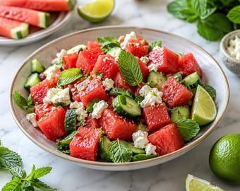 Recept watermeloen-fetasalade | Vers zomerfruit bijgerecht (pdf-download)