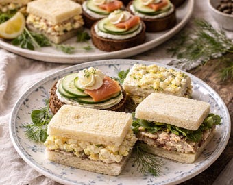 English Tea Sandwiches Recipe | Classic Cucumber, Salmon, Egg Salad Fillings (Digital Download)