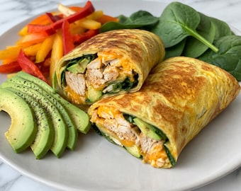 Recept pdf-recept voor eierwrap met eiwit, eenvoudige eiwitrijke ontbijtwrap, digitale download voor het bereiden van gezonde maaltijden