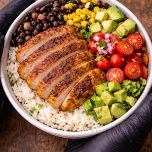 Receita de Burrito Bowl de Frango Rico em Proteínas (PDF) | Jantar Saudável para Preparar com Antecedência