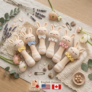 Mi primer conejito / Sonajero de liebre suave / Juguete para abrazar para bebés / Regalo para recién nacidos / Hazlo tú mismo / Patrón en PDF en inglés