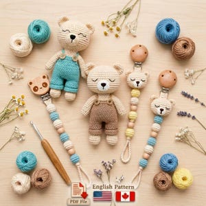 Mönster för Lilla Björnen och Napphållare | 2-i-1 Amigurumi Set | Björnleksakshållare | DIY Engelska PDF