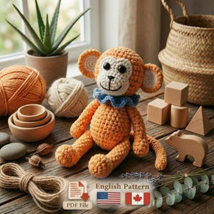 Virkmönster för amigurumi till apa | gosedjur i PDF-format | Nybörjarvänlig handledning för plyschleksaker | Söt mini-apan Timmy, safarigåva för babyn