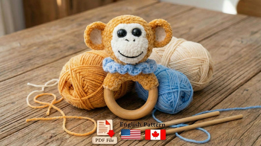 Timmy the Monkey Rattle Crochet Pattern PDF, Amigurumi Baby Monkey Toy ...