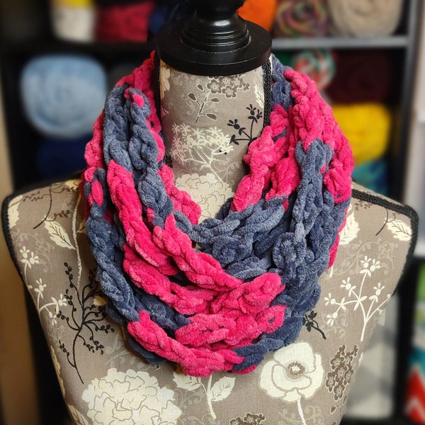 Warm Pink/Gray Crochet Infinity Rope Scarf/Cowl | Fall Scarf | Winter Scarf | Pink/Gray Infinity Cowl