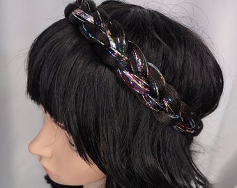 Sparkle Braided Headband | Rainbow Tinsel Braid Extension, Color #2