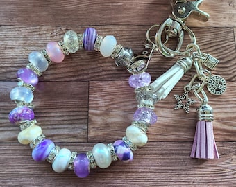 Multicolor Glass Bead Bracelet Keychain | Wristlet | Keyring Bangle | One-of-A-Kind Handmade | Bag Charm [#25]