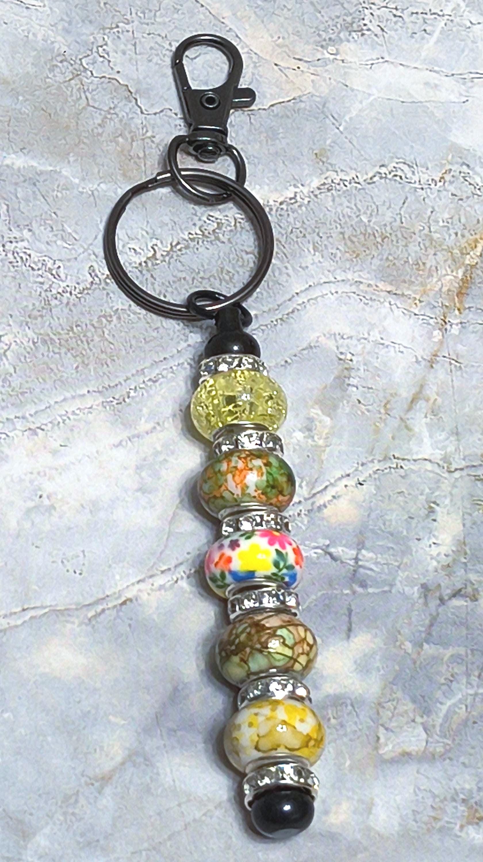Amazing Glass Key Rings Set of (5) Multicolor Glass Beaded Keychains | Stainless Steel Bar ...