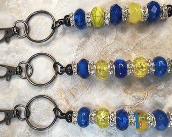 Blue & Yellow Beaded Keychain | European Glass Charm [A-F]