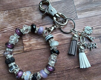 Multicolor Glass Bead Bangle Keychain | European Charm Bracelet Wristlet [#37, #38, #39]