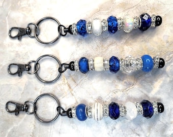 Blue & White Glass Beaded Keychain | European Style Charm [A-F]