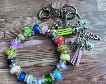 Multicolor Glass Bead Bracelet Keychain | Boho Bag Charm, Wristlet [#43, #44, #45]