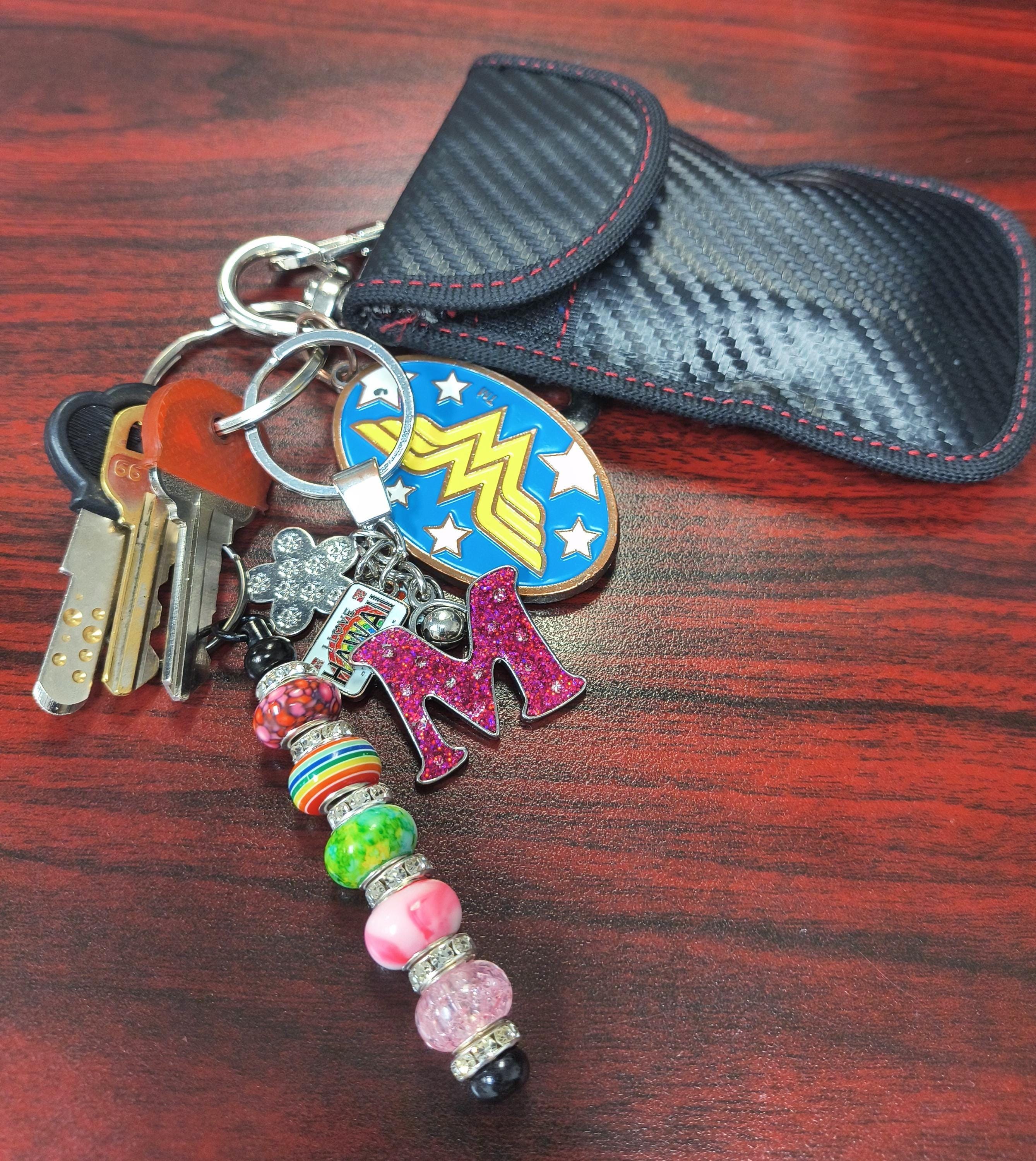 Amazing Glass Key Rings Set of (5) Multicolor Glass Beaded Keychains | Stainless Steel Bar ...