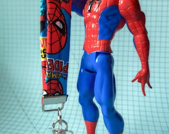 Spiderman Fabric Wristlet Key Fob | Silver-Tone Lobster Clasp Keychain