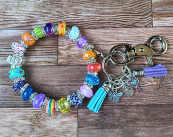 Multicolor Glass Bead Bracelet Keychain | Boho Wristlet Keyring | Bag Charms  [#28, #29, #30]