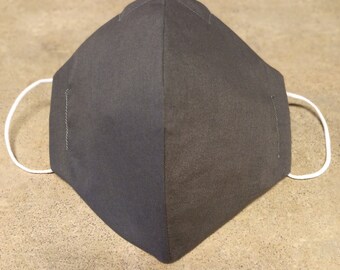 Wide Grey Cotton Face Mask, 3-Layer, Washable, Handmade in USA