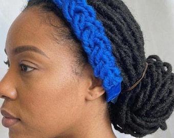 Handmade Faux Locs Braided Headband | Adjustable Fit Headband | Color: Blue