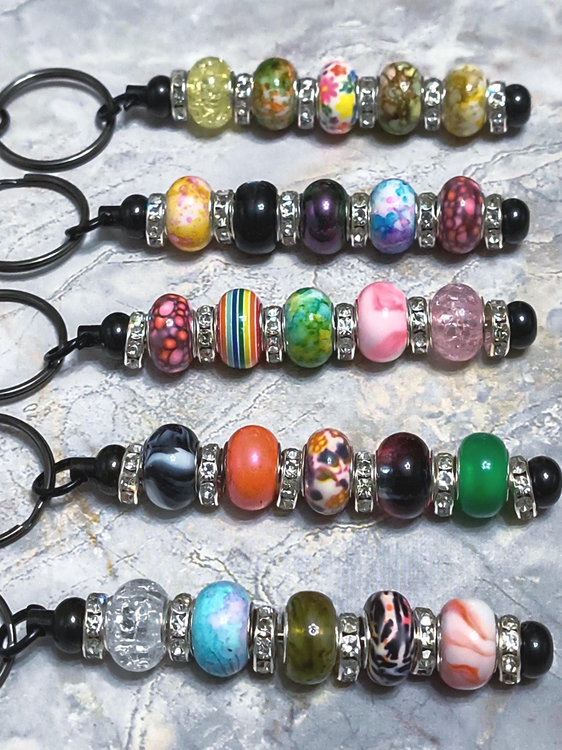 Amazing Glass Key Rings Set of (5) Multicolor Glass Beaded Keychains | Stainless Steel Bar ...