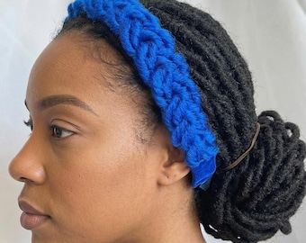 Handmade Blue Faux Locs Braided Headband | Adjustable Dreadlock Headband