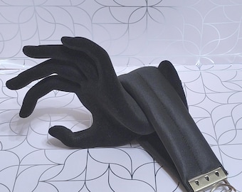 Handmade Black Fabric Wristlet Keychain with Silver Tone Lobster Clasp