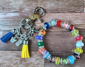 Glass Bead Bracelet Keychain | Wristlet | Keyring Bangle | One-of-A-Kind Handmade | Bag Charm [#26]