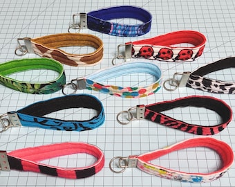 Felt Fabric Keychain Wristlet – Fun Print Key Fob [A-J]