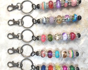 Set of (5) European Glass Beaded Keychain | Boho Bag Charms Set