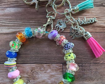 Multicolor Glass Bead Bracelet Keychain | Boho Beaded Bangle Wristlet [#34, #35, #36]