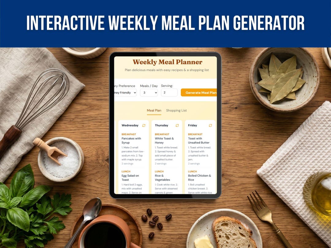 Interactive Weekly Meal Plan Generator & Shopping List - Etsy