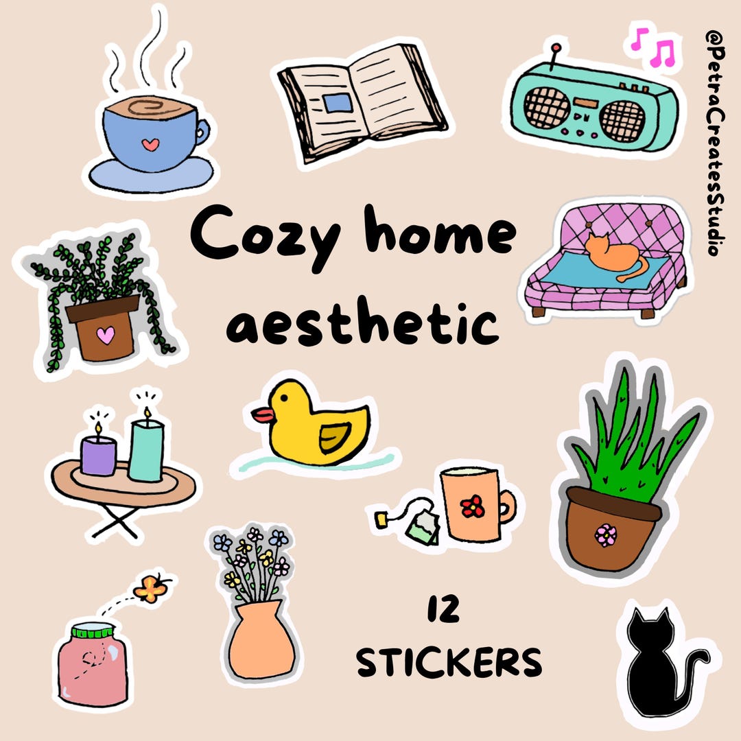 Cozy Home Sticker Set | Handmade Aesthetic Stickers for Journaling ...