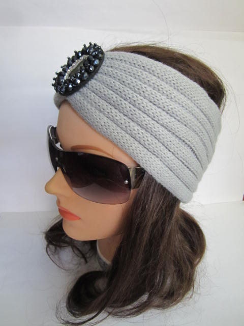 Knitted Women Head bands Knitted Turban Headband Grey Beaded | Etsy