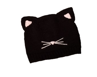 Black Cat Baby Hat, Kitten Baby Beanie, Newborn Baby Hat, Halloween Baby Hat, Knit Cat Hat, Baby Shower Gift