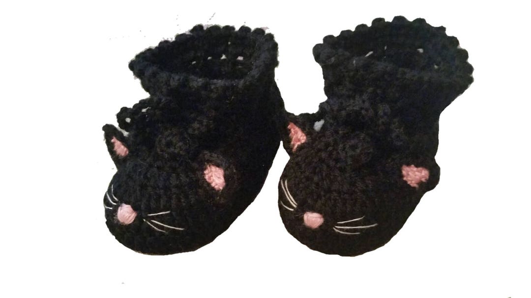 Black Cat Baby Booties Shoes Crochet Cat Baby Booties Black Etsy
