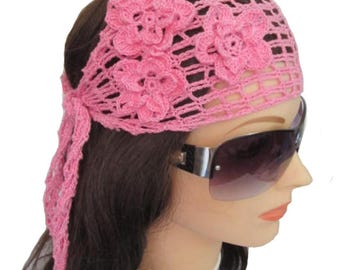 Hand Knits 2 Love Headband Bandana Headwrap Bow Lace Pearl  display picture 1
