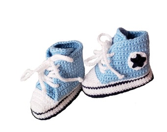 Crochet Baby Boys Sneackers Shoes, Crochet Converse Baby Booties Blue Baby Booties Knit Baby Sneakers Baby Boy Athletic Shoes, Baby Gifts