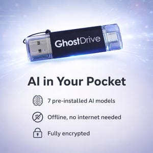 GhostDrive USB AI Command Center 32 GB/64 GB/128 GB vooraf geconfigureerde lokale AI-tools