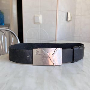 Vintage Black Puma Steerhide Genuine Leather PEACE Brass Buckle Belt Size Medium Puma Leather Belt - Etsy main image 2
