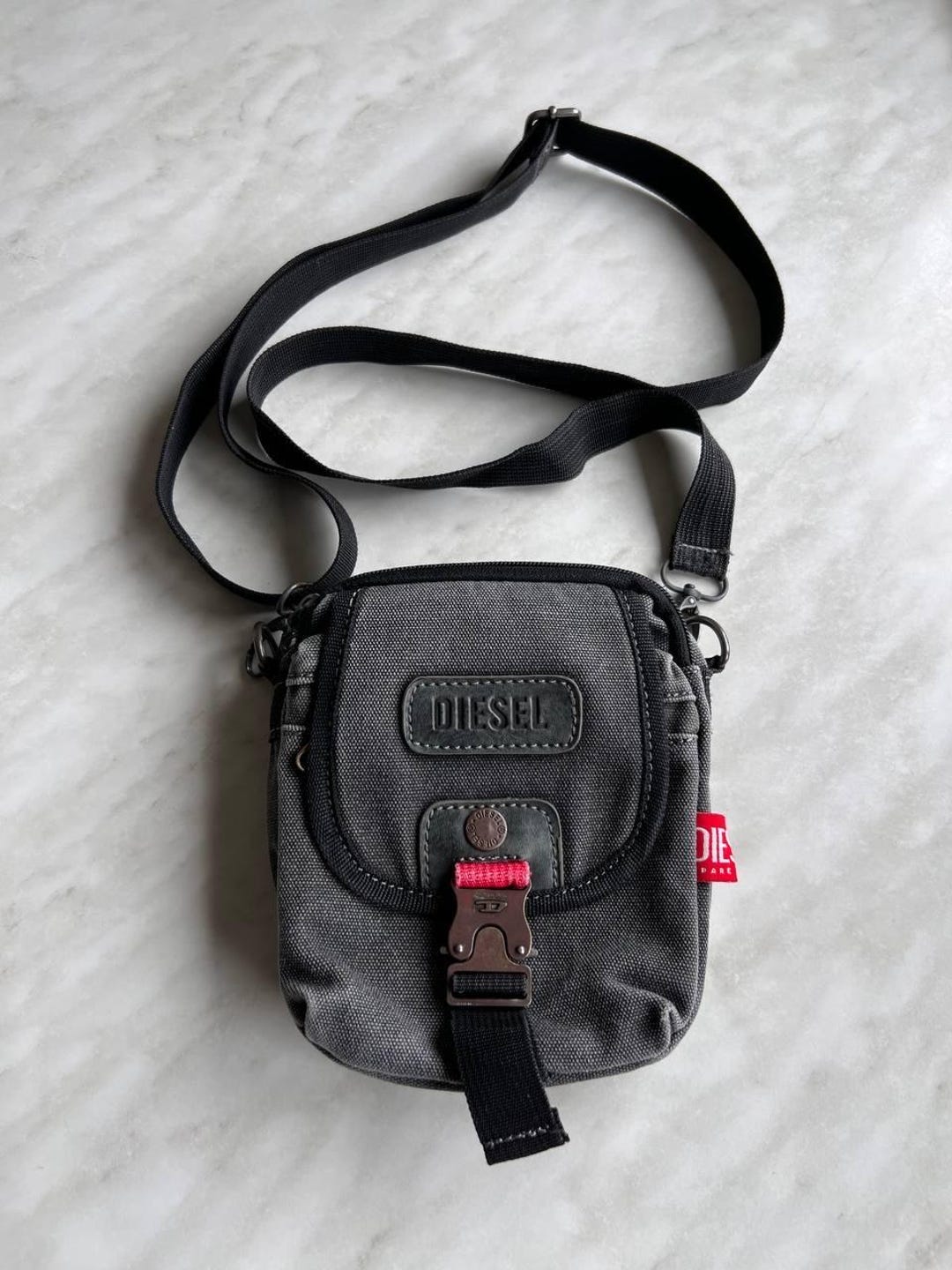 Diesel Vintage Y2K Denim Messenger Crossbody Bag Carabiner