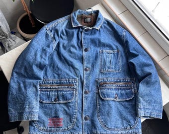 Vintage 90s UNITED COLORS OF BENETTON Blue Denim Button Front Work Jacket Italy