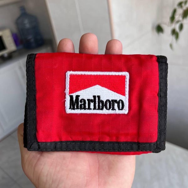 Vintage Marlboro 1990s Red Men's Wallet Cardholder Bifold Marlboro Racing Y2K Rare