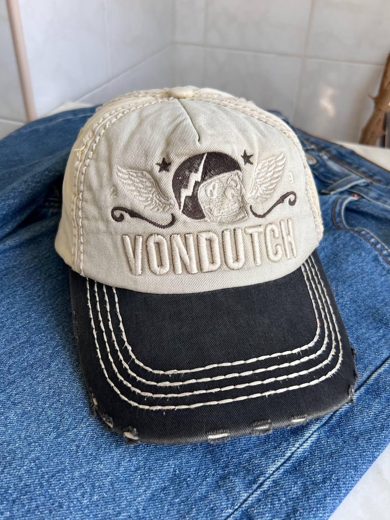 Vintage Von Dutch Skull Lightning pet/snapback in Y2K True Religion stijl uit de jaren 2000, zeldzaam. afbeelding 1