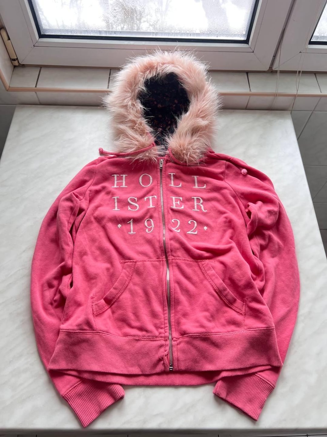 Hollister Faux Fur Fuzzy Full Zip Hoodie Y2K LGB Hype Style