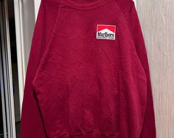 Sudadera vintage Marlboro de los años 90 con cuello redondo, talla L, equipo de carreras, logotipo grande, usada, EE. UU., rara