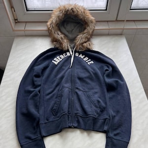 00s【A&F】fur zipup foodie archive glay XL Abercrombie Fitch Fur Hoodie - Etsy