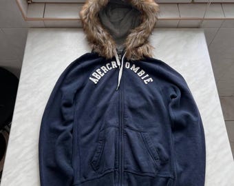 Abercrombie Fitch Faux Fur Fuzzy Full Zip Hoodie Y2K LGB Hype