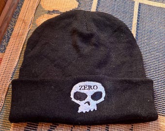 Vintage Zero Skateboarding Beanie Black Hat Logo Embroidered USA Y2K Stake Rare